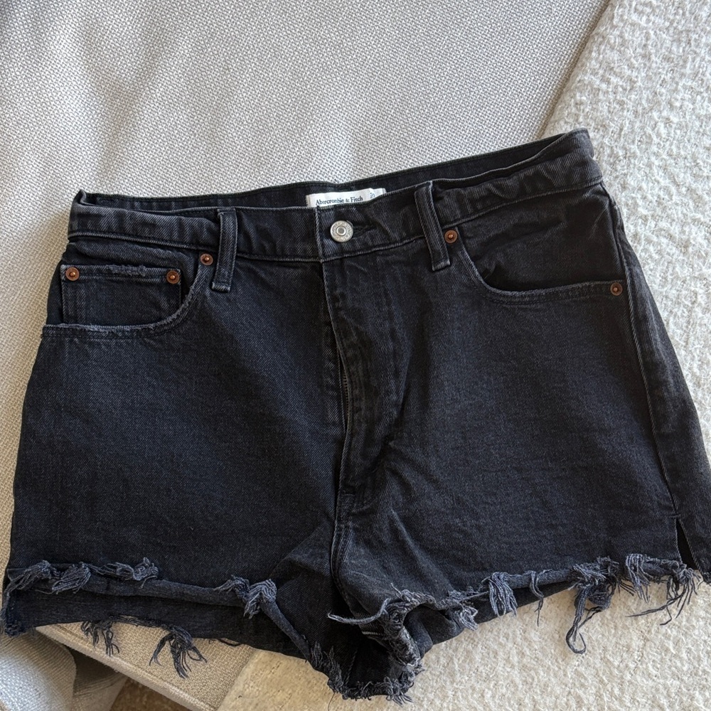 Abercrombie & Fitch Black Jean Shorts with Frayed Hem